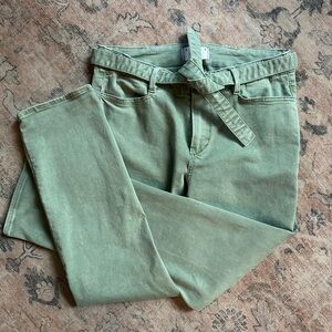 Distressed Sage PAIGE Canvas Belted Trousers Size 27